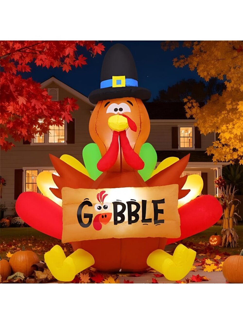 GOOSH 5FT Thanksgiving Inflatables Turkey Outdoor Decorations with Built-in LED